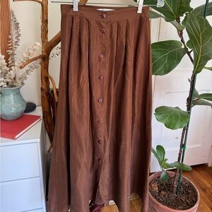 Vintage 100% Silk Brown Midi Skirt